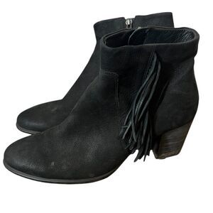 Ecco Black Fringe Leather Ankle Boots Chunky Heel Womens Sz US 9.5/40 Western